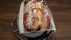 Sweet bread for Easter in baking tray