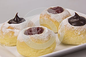 Sweet bread stuffed with guava jam and dulce de leche doce de leite, traditional Brazilian sweet.