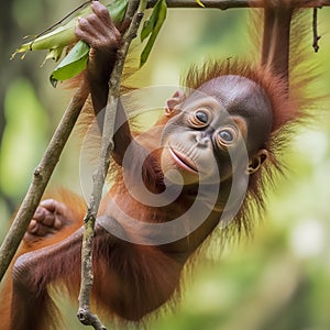 Cute baby orangutan monkey. Created using ai generative.