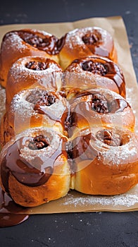 Sweet bun rolls baked to perfection, oozing with chocolate filling