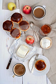 Sweet buns with poppy seeds and apricot jam