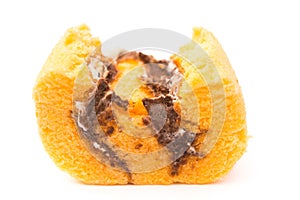 Sweet cake with a bited on white