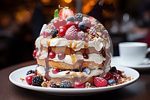 Sweet cake on blurred background