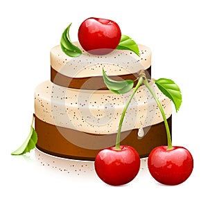 Sweet cake with ripe cherries