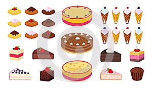 Sweet cakes, belgian, chinese waffles, muffins, brownies set. Ca