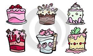 Sweet cakes with cream and decorations vector illustration