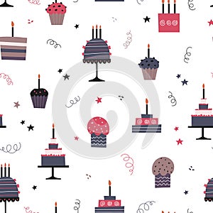 Sweet cakes and cupcakes seamless pattern.