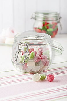 Sweet candies in glass jars