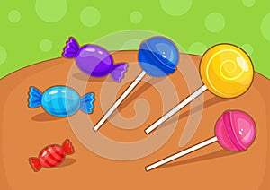 Sweet candies and lollipops