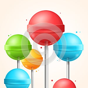 Sweet Candy Colorful Lollipops Background. Vector