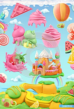 Sweet candy land. 3d vector object set.