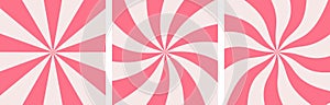 Sweet Candy Swirl Pink Background Set. Strawberry, Raspberry Lollipop, Yogurt Twist Template. Color Caramel Twirl