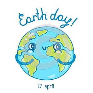 Sweet cartoon greeting card with Earth Planet character.