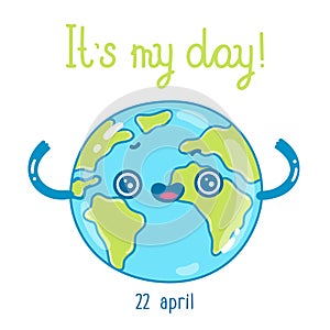 Sweet cartoon greeting card with Earth Planet character.