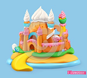 Sweet castle. 3d vector object.