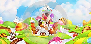 Sweet castle. Panorama landscape, vector