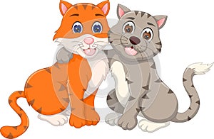 Sweet cat couple cartoon hugging with smile