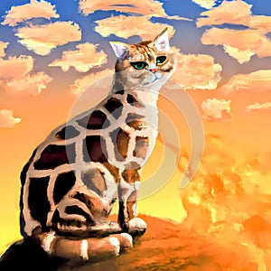 Sweet cat with giraffe fur during sunset