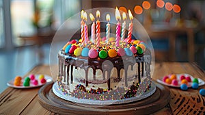 Sweet Celebration: Colorful Birthday Cake with Candles