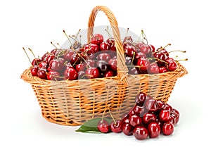 Sweet cherries (Prunus avium) in wicker basket photo