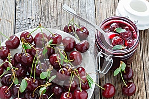 Sweet cherry background/ cherry with leaf