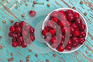 Sweet Cherry in Bowl on Rustic Table