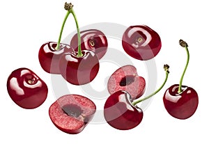 Sweet cherry set isolated on white background