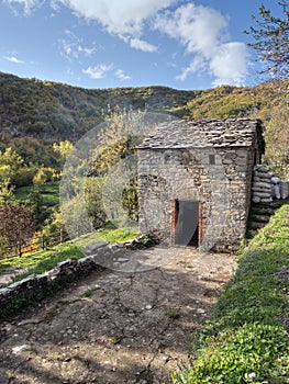 Sweet chestnut drying house, traditional Italian agriculture.