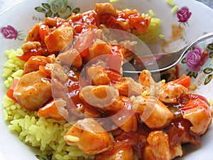 Sweet chicken with yellow rice