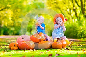 Sweet children at pumpkin patch