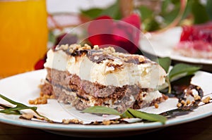 Sweet chocolate dessert with nuts