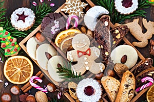 Sweet Christmas cookies in wooden box