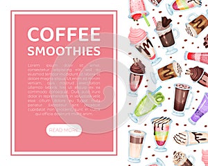 Sweet Cocktail and Milkshake as Drink of Blending Milk and Ice Cream with Flavoring Web Banner Vector Template