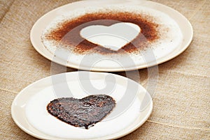 Sweet cocoa hearts in semolina pudding