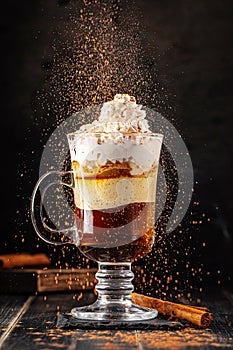 Sweet coffee cocktail with cream and chocolate