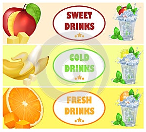 Sweet Cold Fresh Drinks with Tasty Juicy Fruits