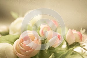 Sweet color roses in soft and blur style on mulberry paper texture