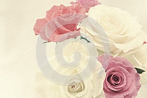 Sweet color roses in soft color and blur style on mulberry paper texture