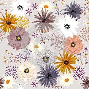 Sweet color vintage blooming Liberty flower seamless pattern ,Gentle trendy in Mid-scale flower. Floral meadow background for te