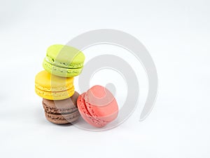 Sweet and Colorful four macaroons stacked togehter