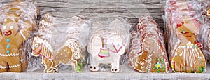 Sweet colorful gingerbread wrapping in cellophane