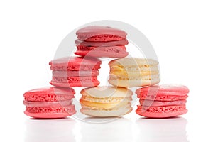 Sweet and colourful french macaroons isolated on white background