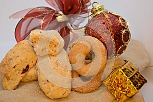 Sweet cookies dark and white food pie eat in bistrot and restaurant on wood spoon on table