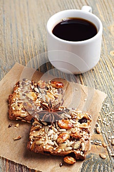 Sweet cookies with nuts and coffee