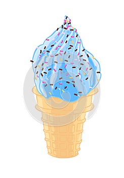 Sweet cool ice cream sketch with grit in waffle cone