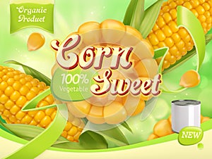Sweet corn. 3d vector, package design