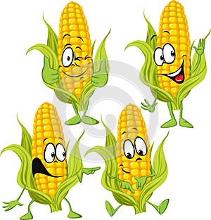 Sweet corn cartoon with hands