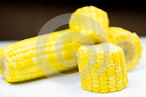 Sweet corn of ear on isolated white background