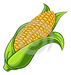 Sweet Corn Ear Maize Cob Cartoon Illustration