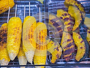 Sweet corn and pumpkin grilled
